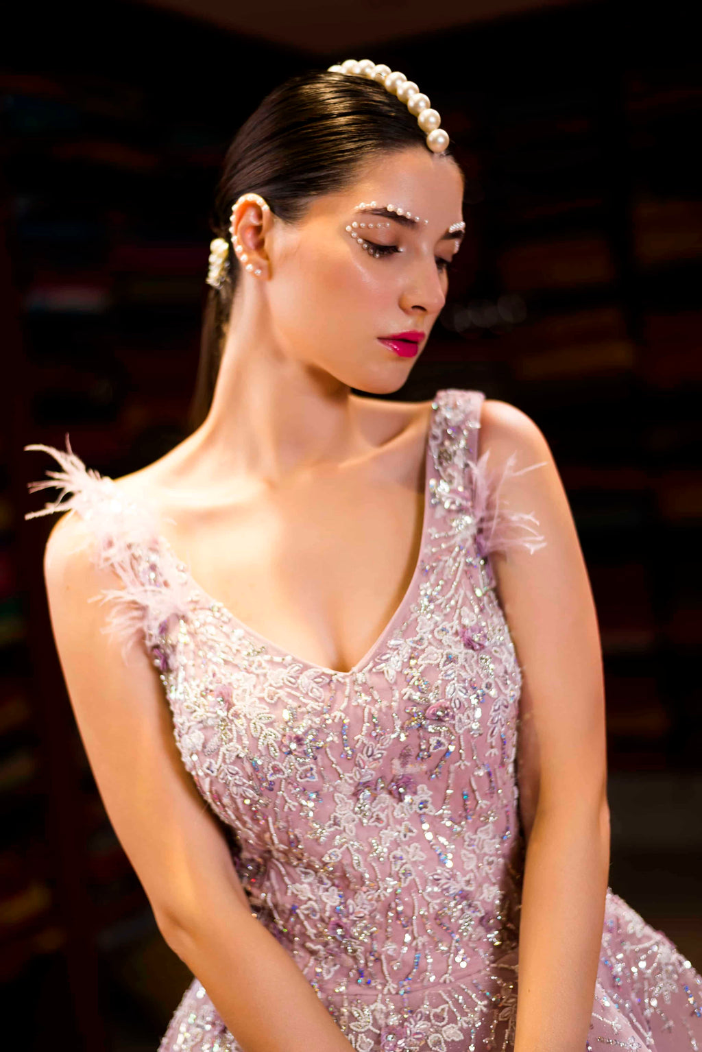 Pink Moti Handwork Ball Gown