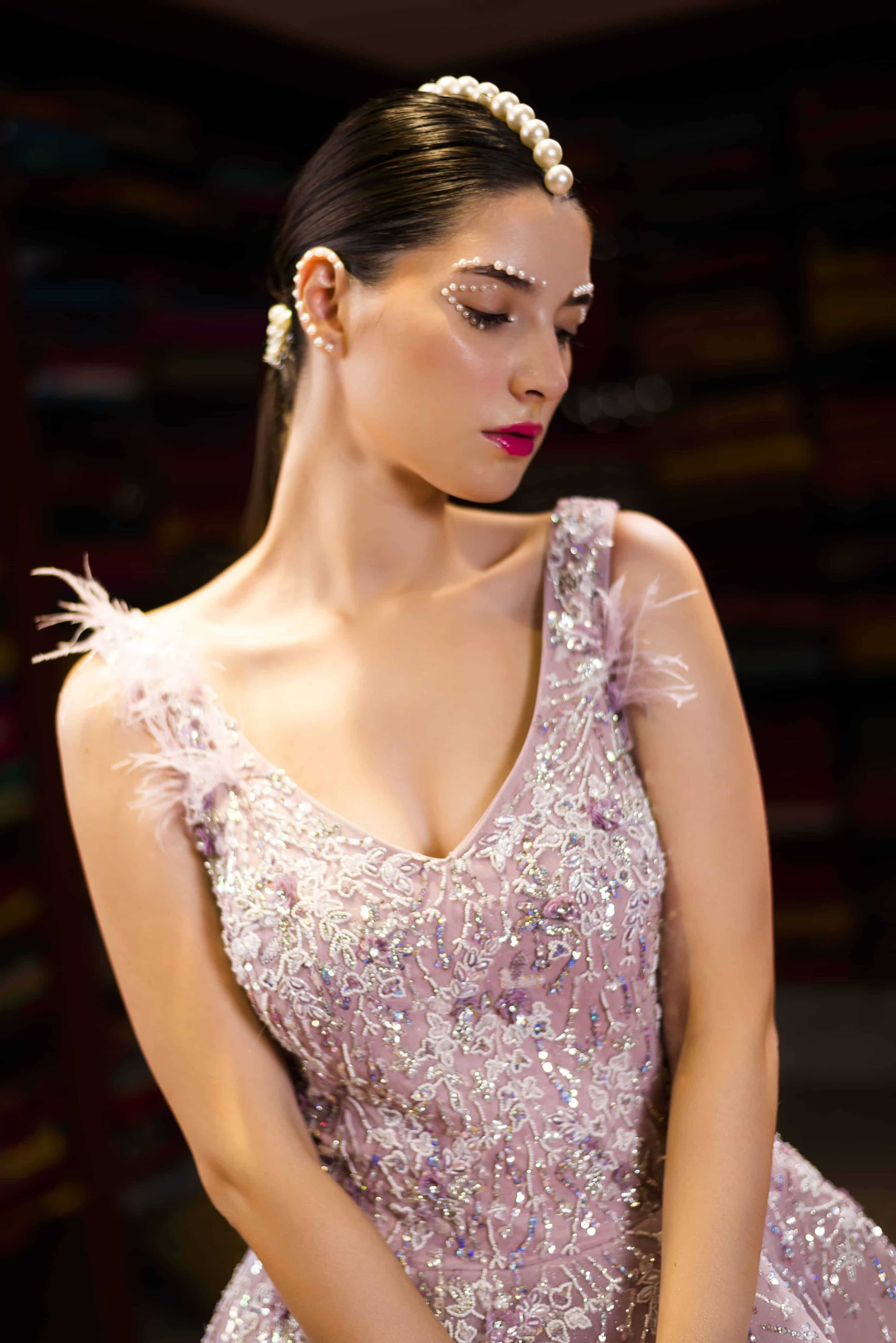 Pink Moti Handwork Ball Gown