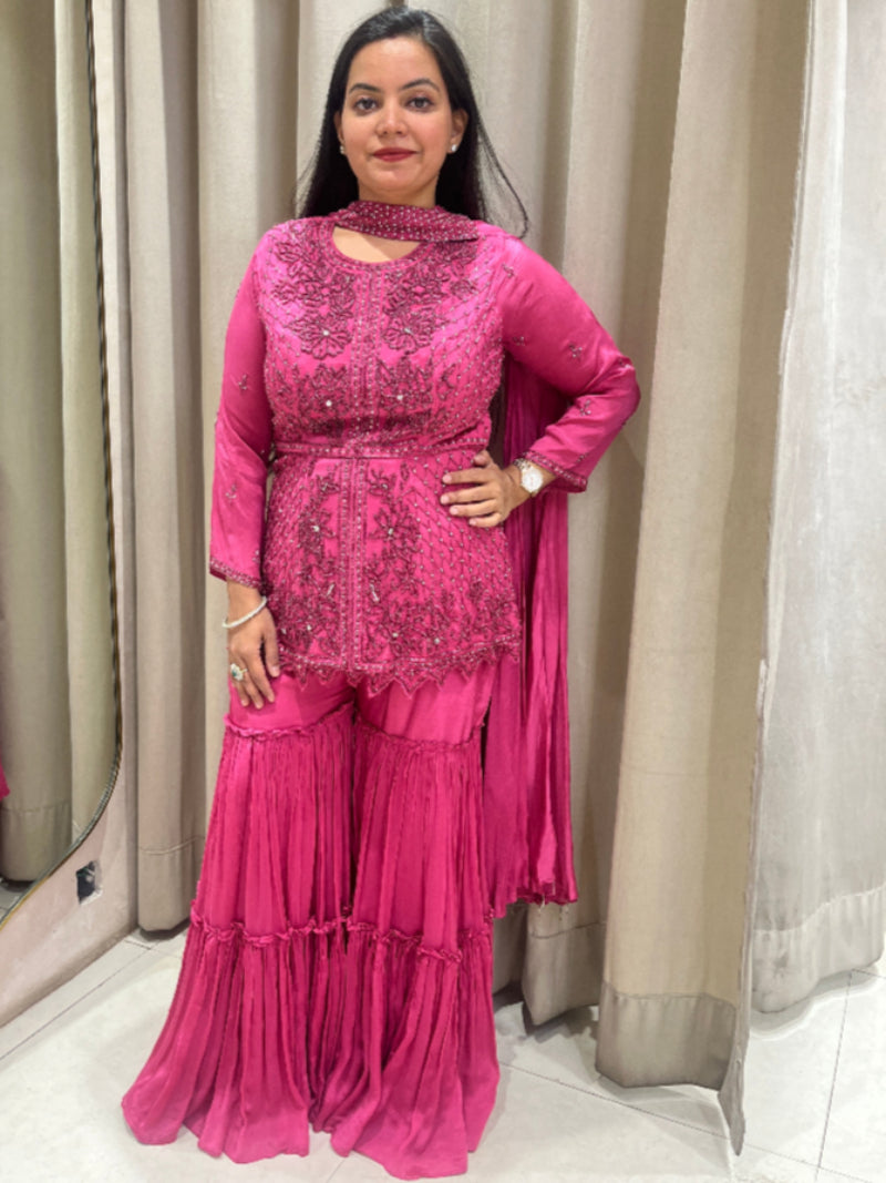 Pink Crepe Sharara Suit