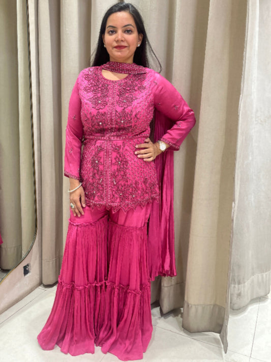 Pink Crepe Sharara Suit