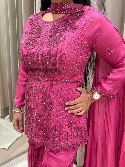 Pink Crepe Sharara Suit