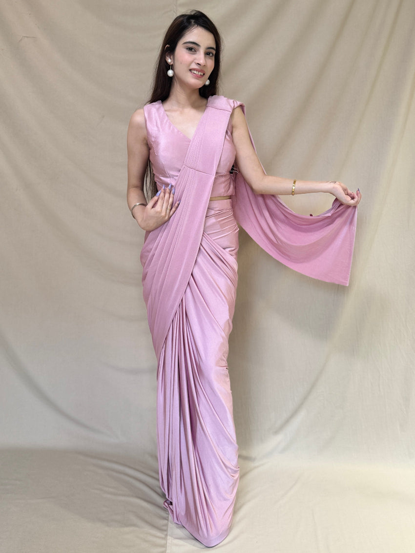 Pink Drape Saree With Pearl Web Shrug