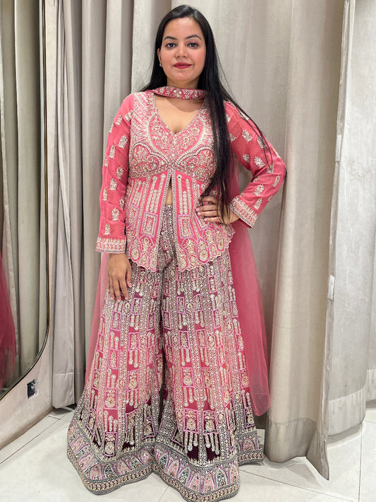 Peach Wine Sharara Suit
