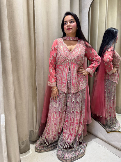 Peach Wine Sharara Suit