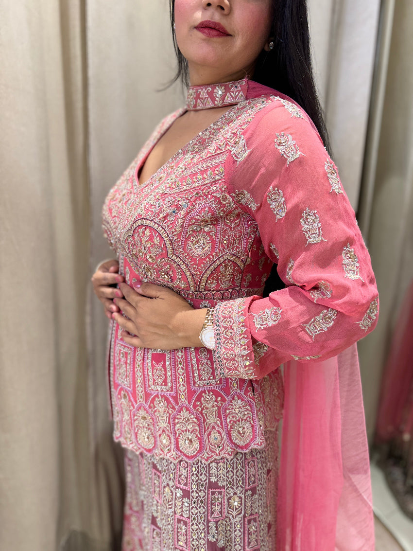 Peach Wine Sharara Suit