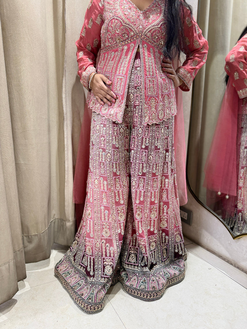 Peach Wine Sharara Suit
