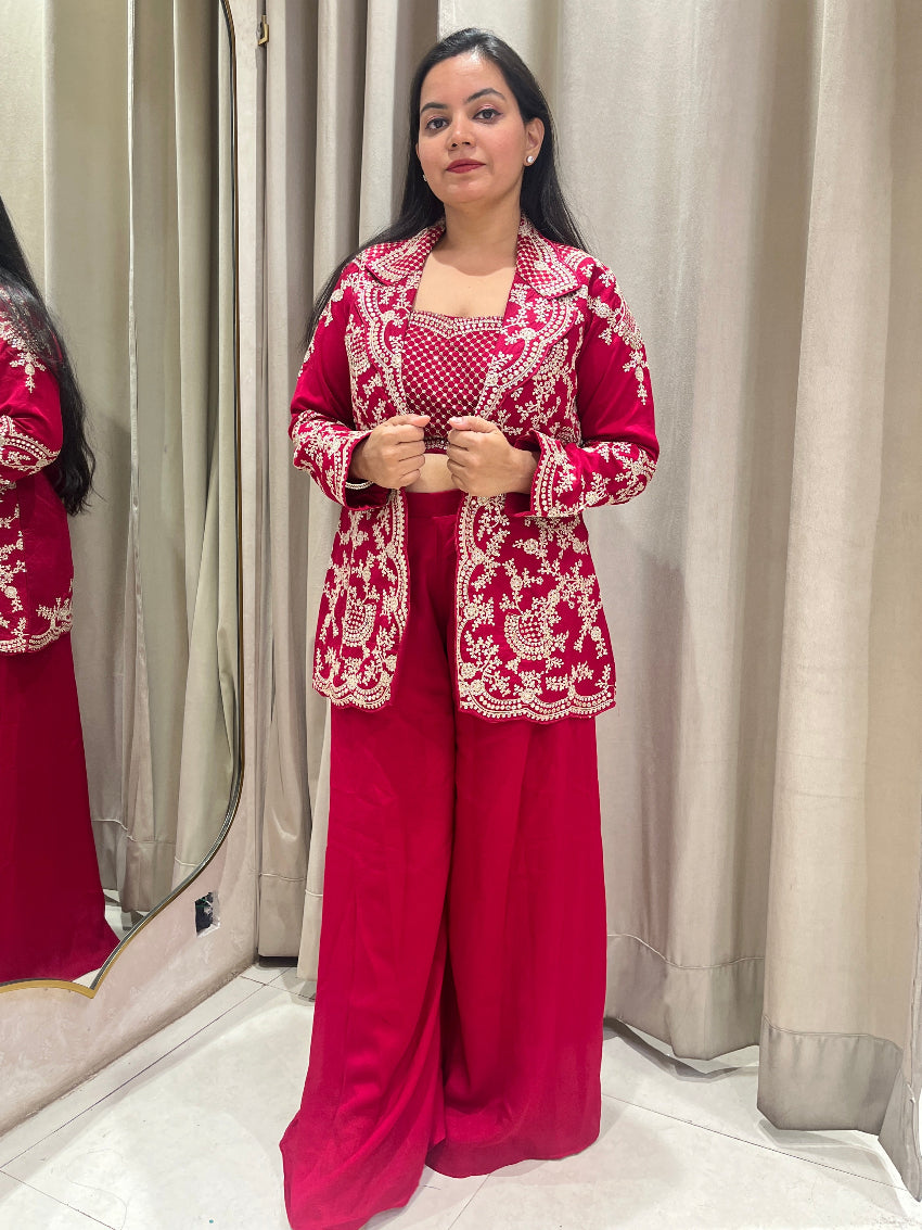 Pink Palazzo Crop Top Jacket