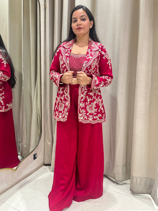 Pink Palazzo Crop Top Jacket