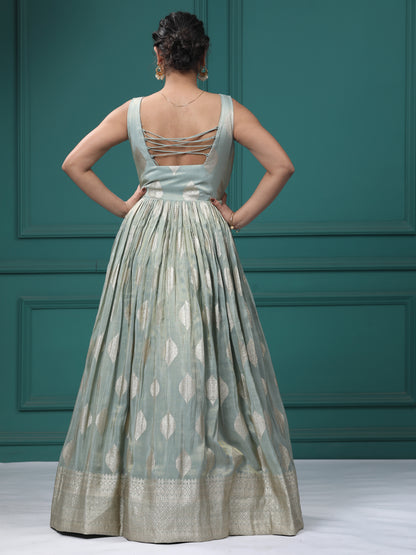Pista Green Silk Mirrror Anarkali Dress