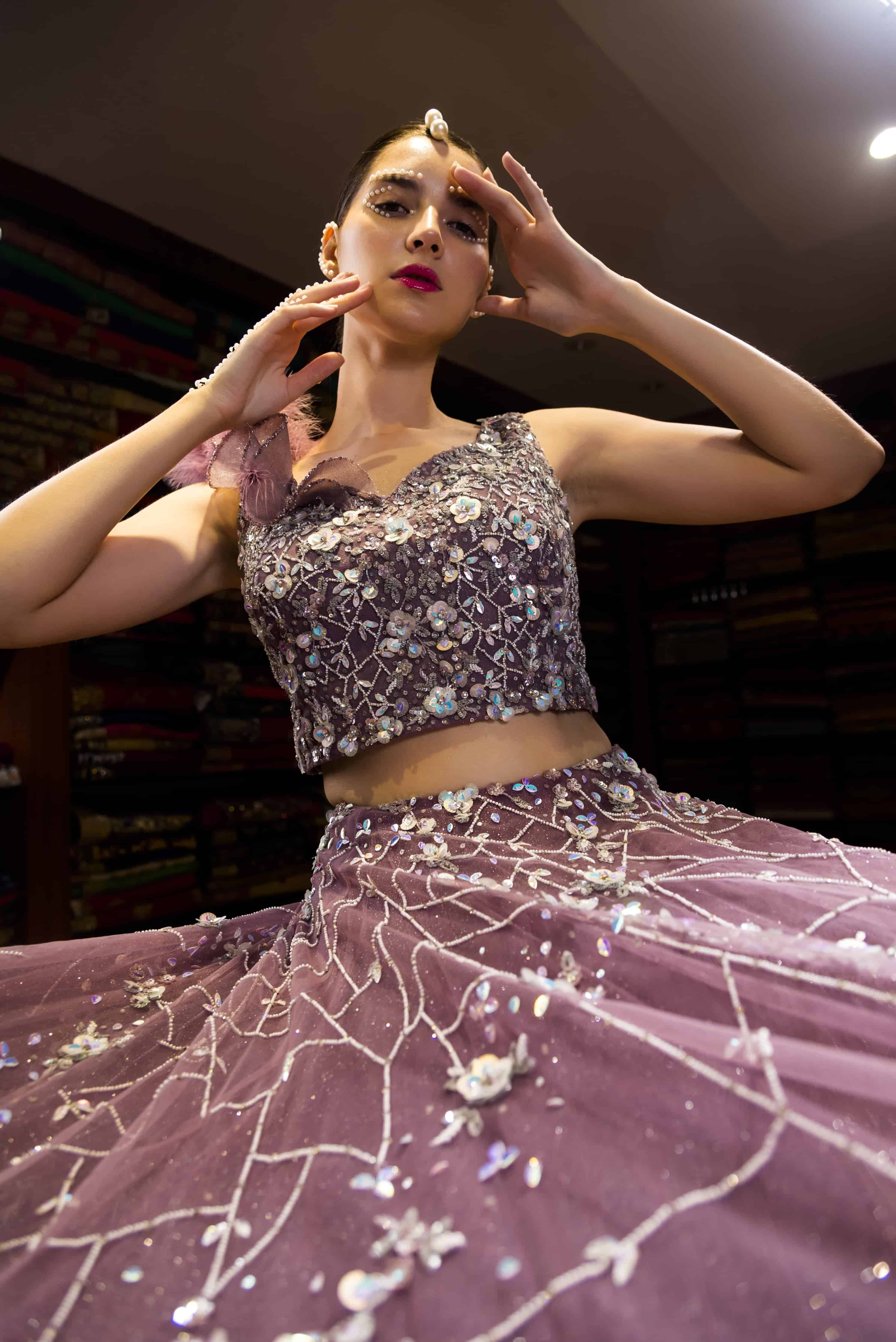 Purple Lehanga With Silver Antique Handwork Work