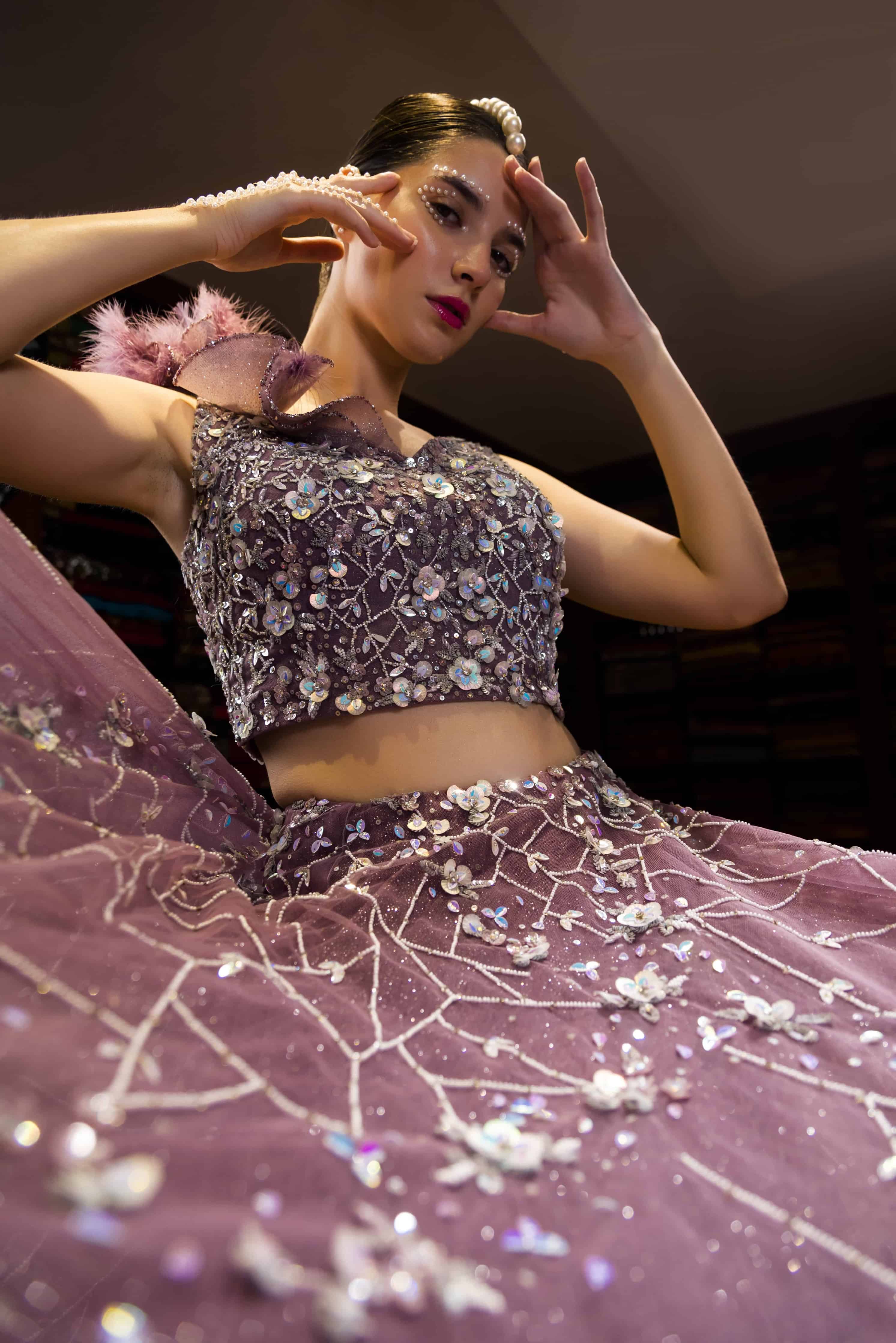 Purple Lehanga With Silver Antique Handwork Work