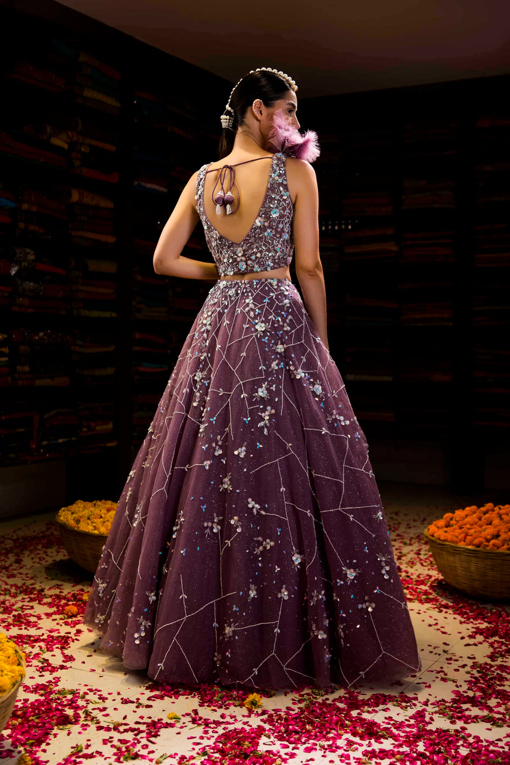 Purple Lehanga With Silver Antique Handwork Work