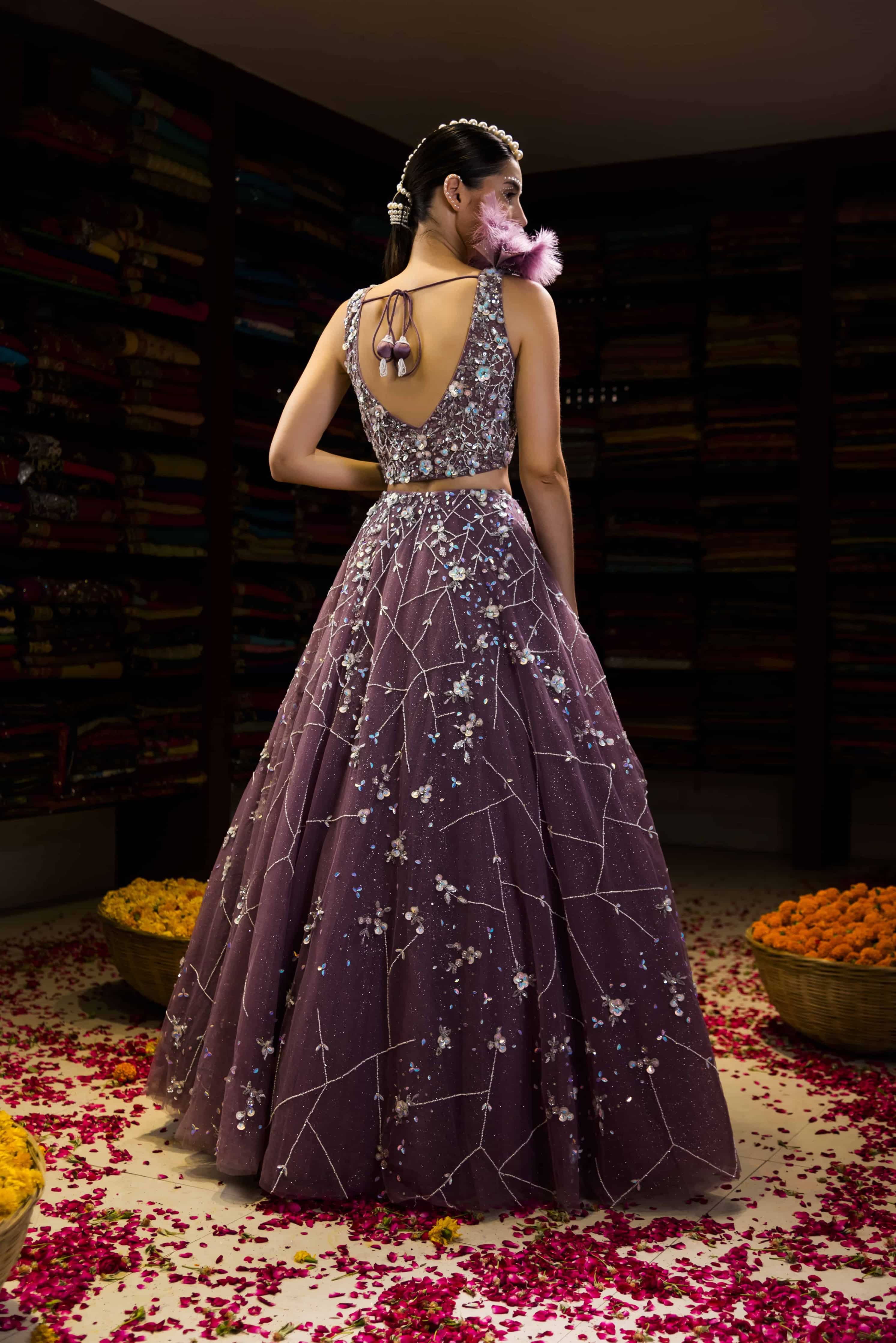 Purple Lehanga With Silver Antique Handwork Work