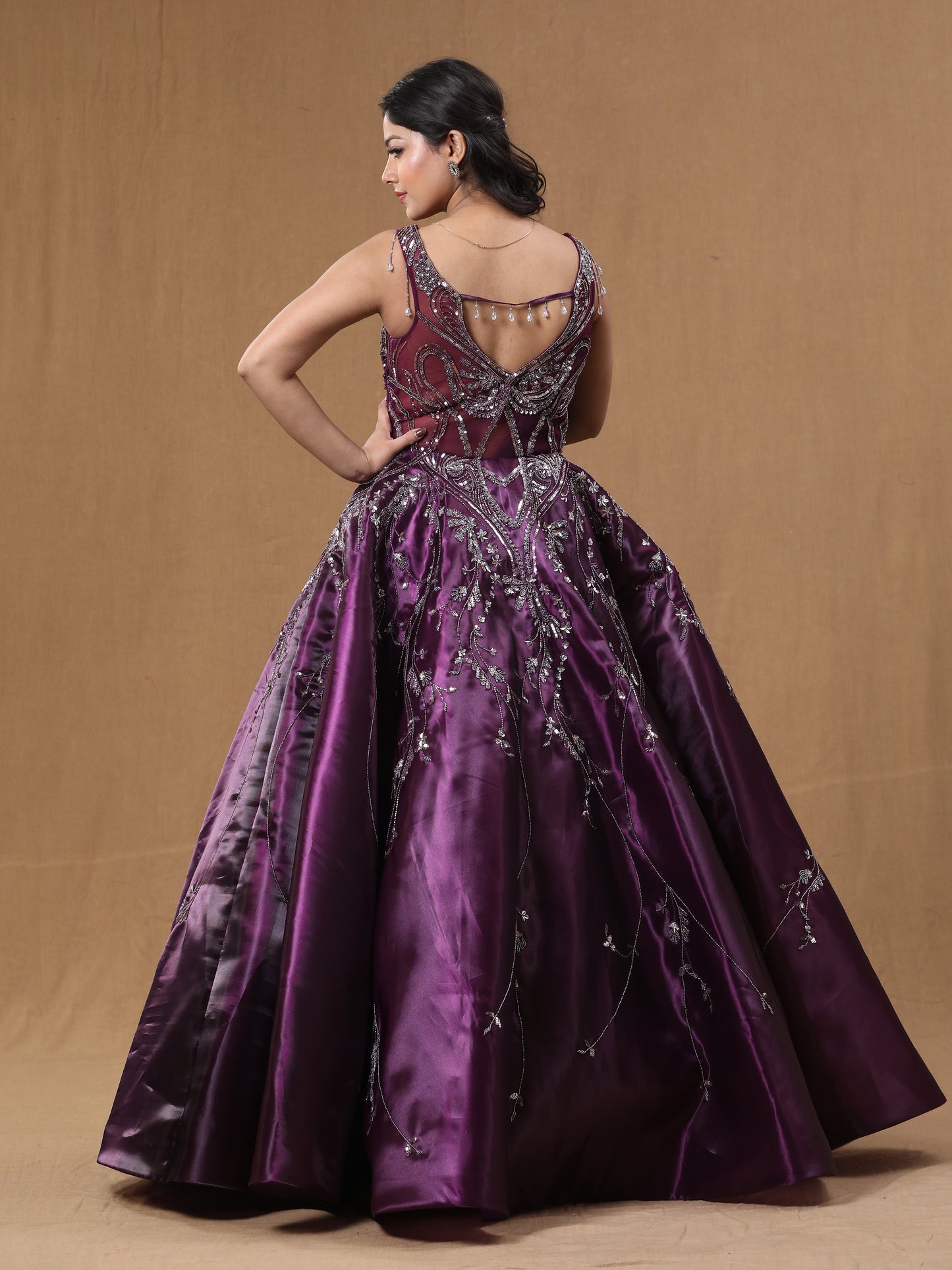 Purple Wine Organja Handwork Ball Gown