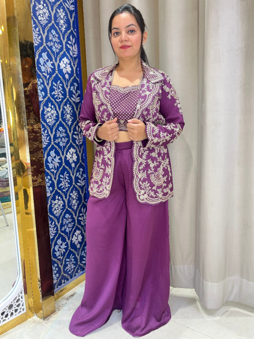 Purple Palazzo  Crop Top Jacket