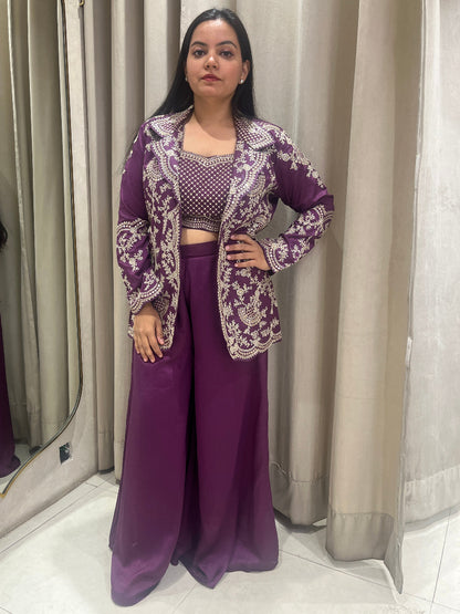 Purple Palazzo  Crop Top Jacket