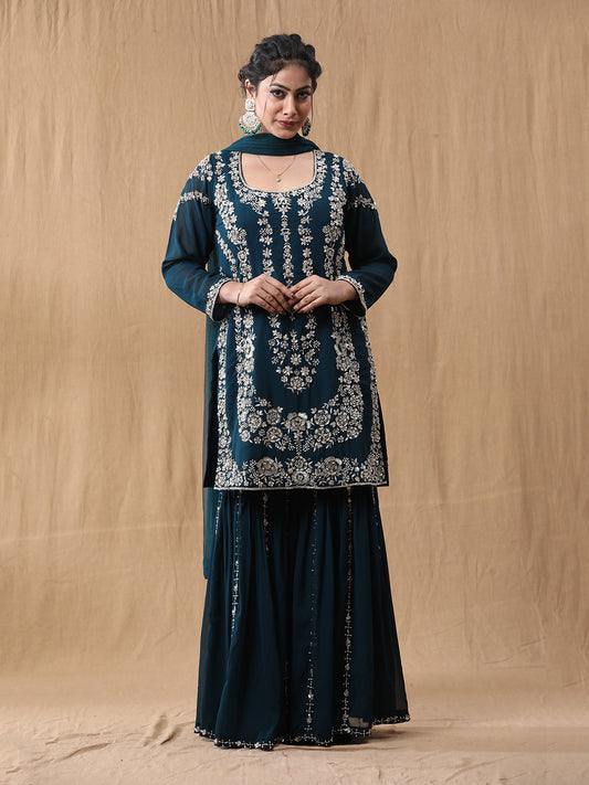 Rama Green Georgette Handwork Sharara Suit