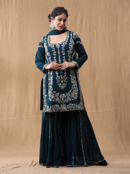 Rama Green Georgette Handwork Sharara Suit