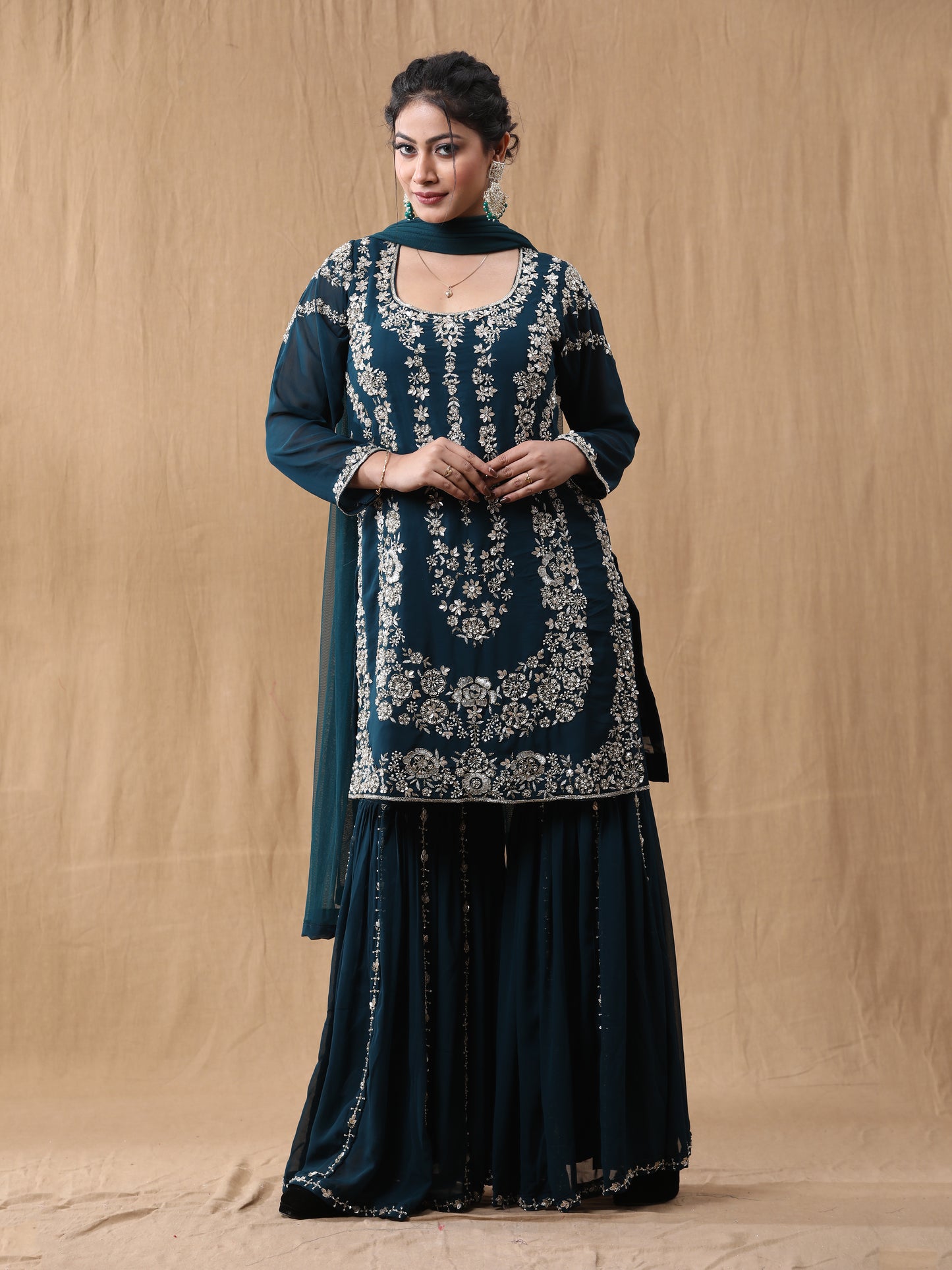 Rama Green Georgette Handwork Sharara Suit
