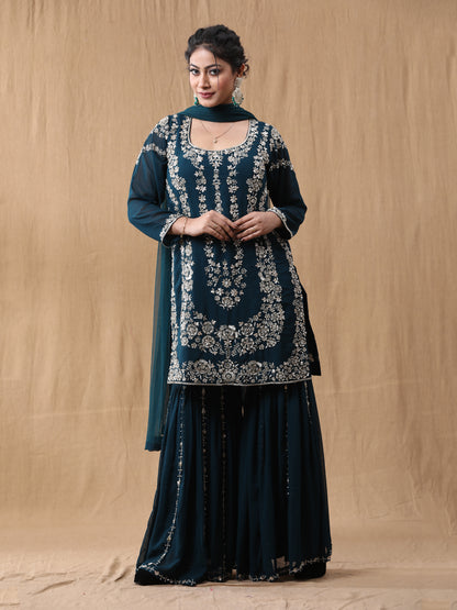 Rama Green Georgette Handwork Sharara Suit