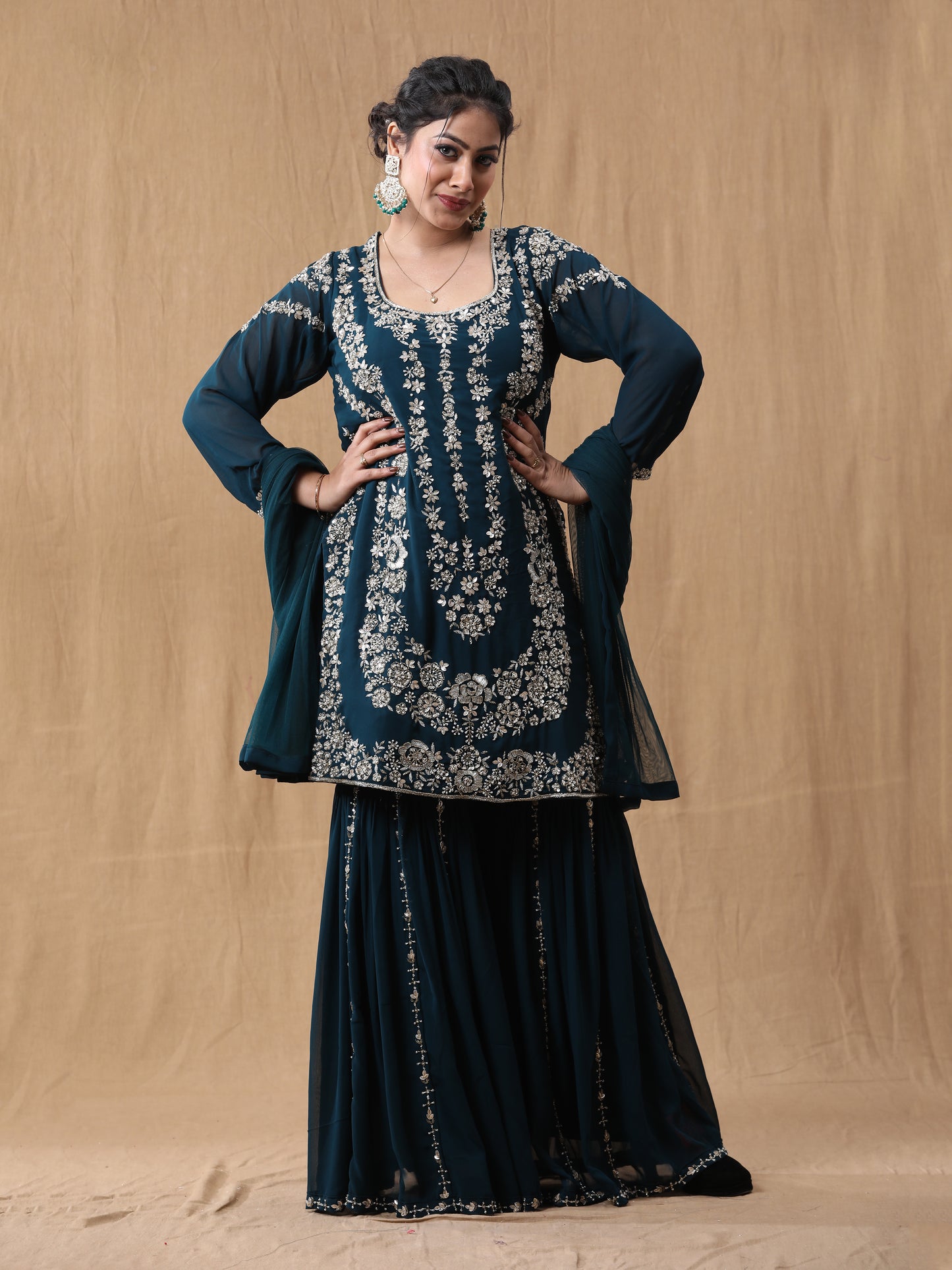 Rama Green Georgette Handwork Sharara Suit