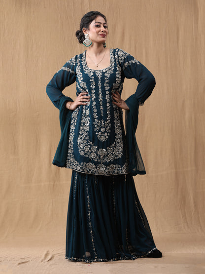 Rama Green Georgette Handwork Sharara Suit