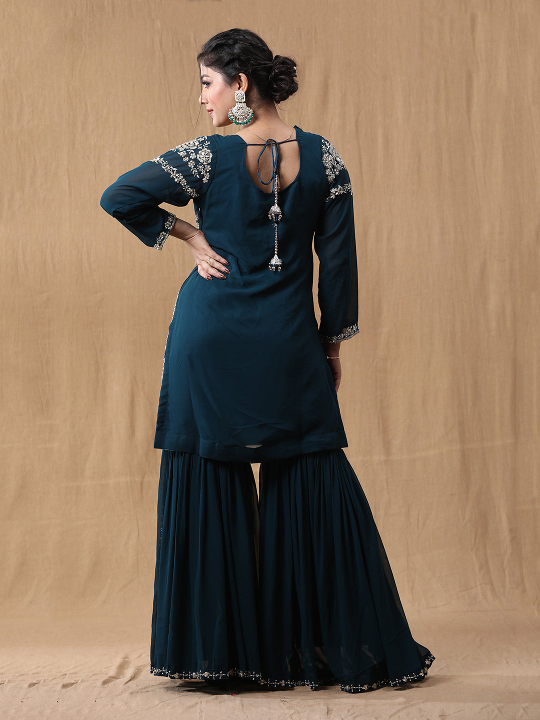Rama Green Georgette Handwork Sharara Suit