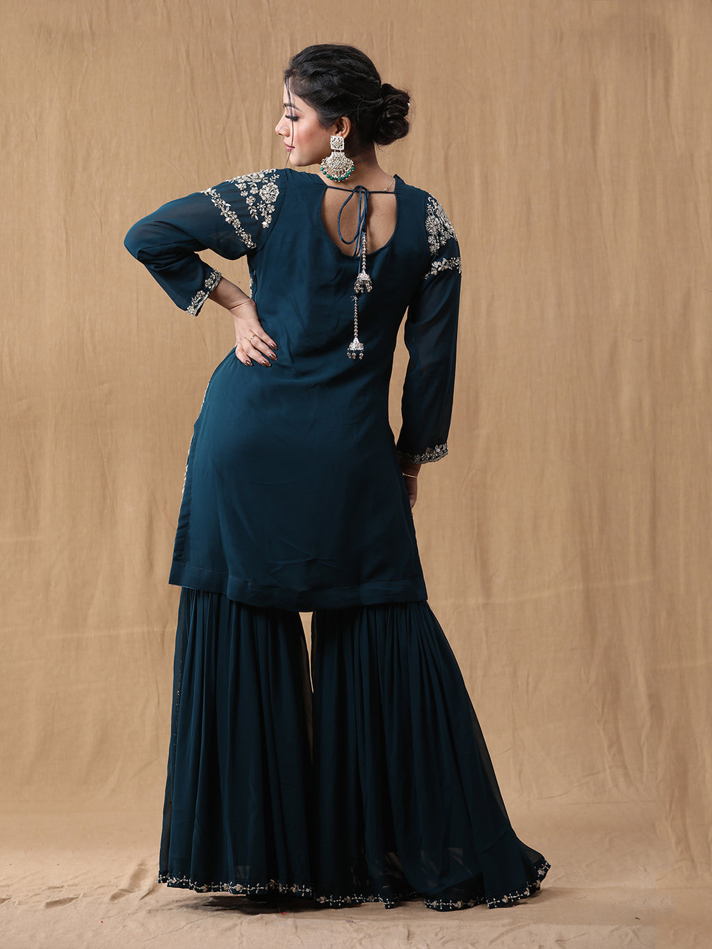 Rama Green Georgette Handwork Sharara Suit