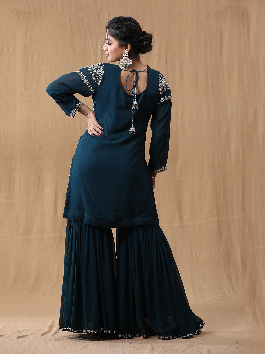 Rama Green Georgette Handwork Sharara Suit
