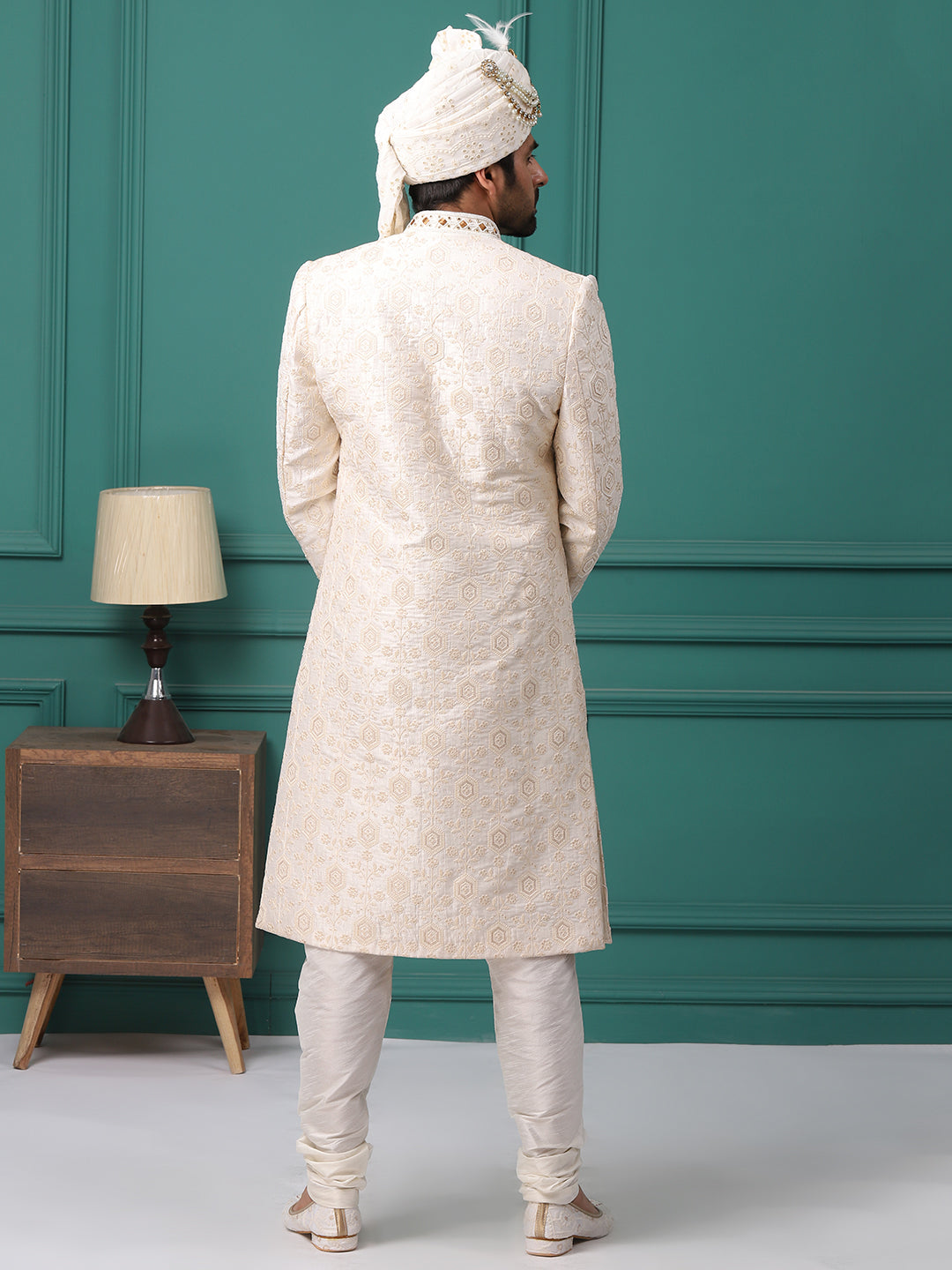 Subtle Ivory Pearl Handwork Embroideried Grom Sherwani