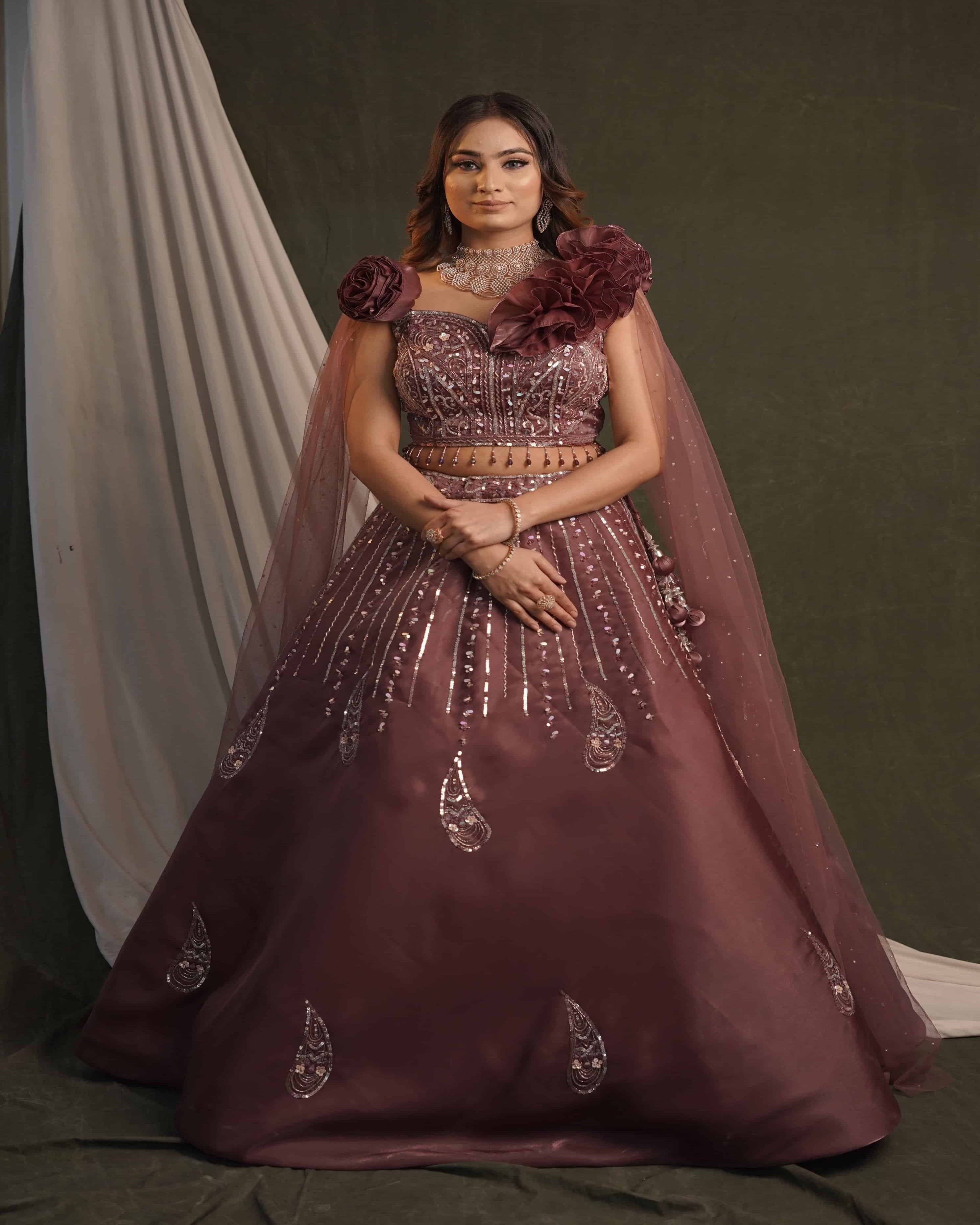 Wine Organza Western Crop Top