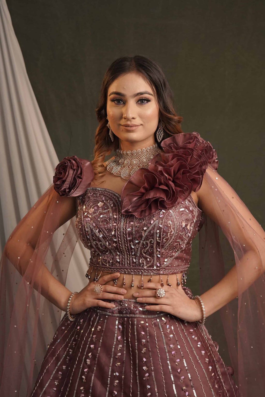 Wine Organza Western Crop Top