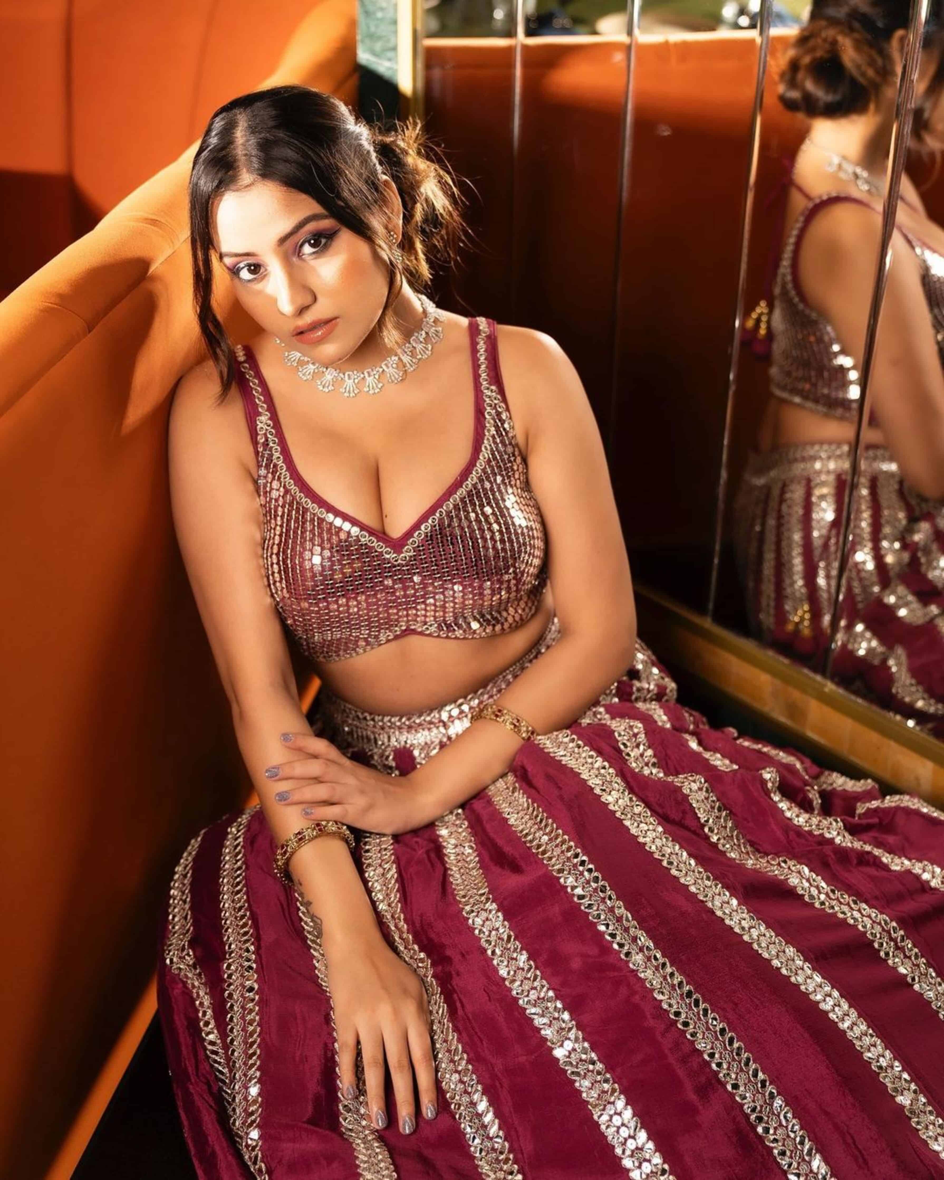 Wine Sequence Crop Top With Handwork