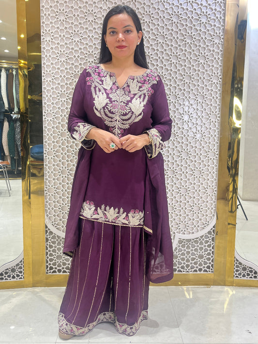 Wine Chinon Sharara Suit