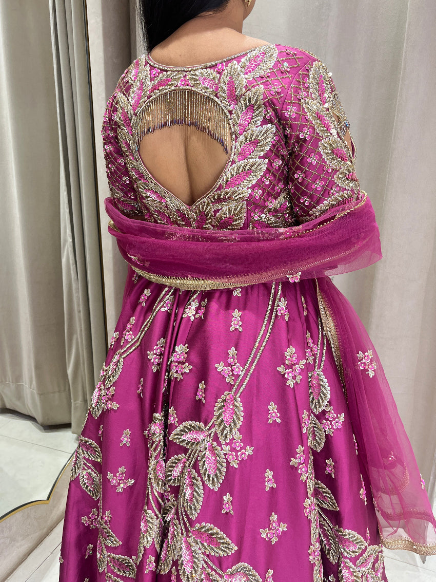 Wine Lehanga Silk Fabirc Hand Work