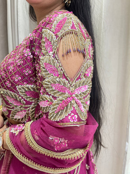Wine Lehanga Silk Fabirc Hand Work