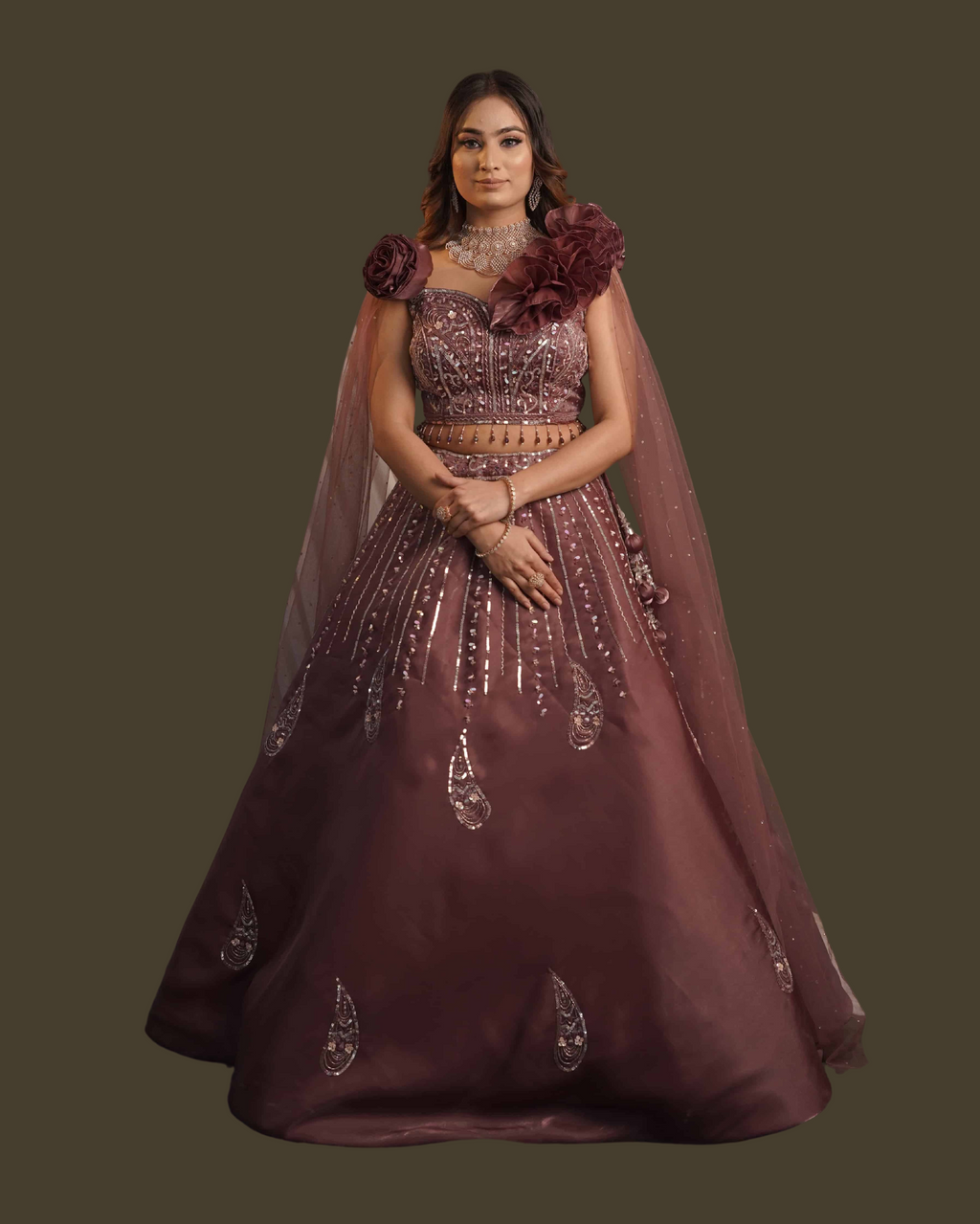 Wine Organza Western Crop Top