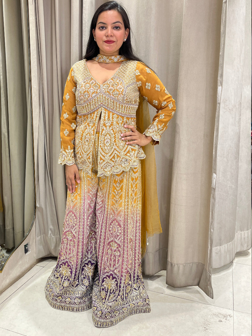 Mustard and Wine Sharara Suit Georgette Set