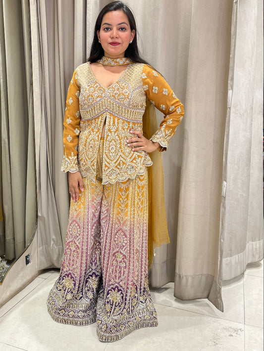 Mustard and Wine Sharara Suit Georgette Set