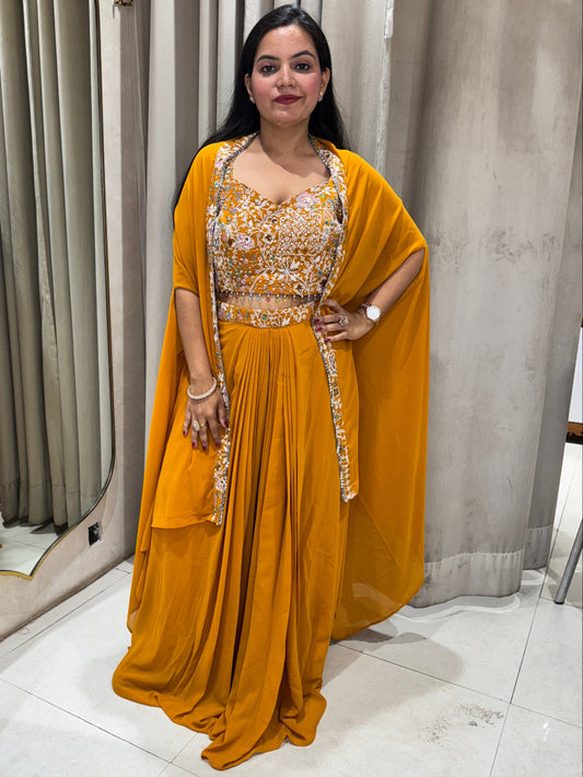 Yellow Dress Indowestern Georgette Set