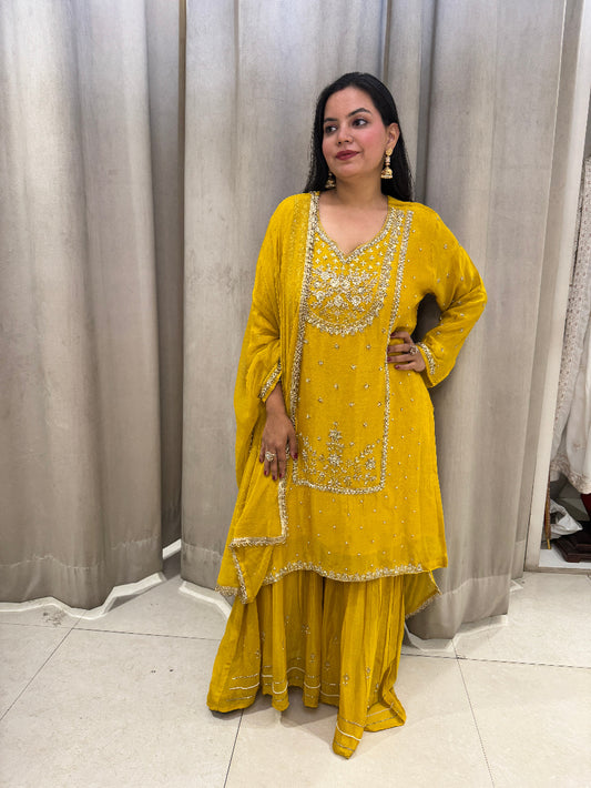 Yellow Chinon Suit
