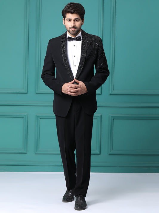 Z Black Hand Embroidery Tuxedo with Shoulder Work with Pant